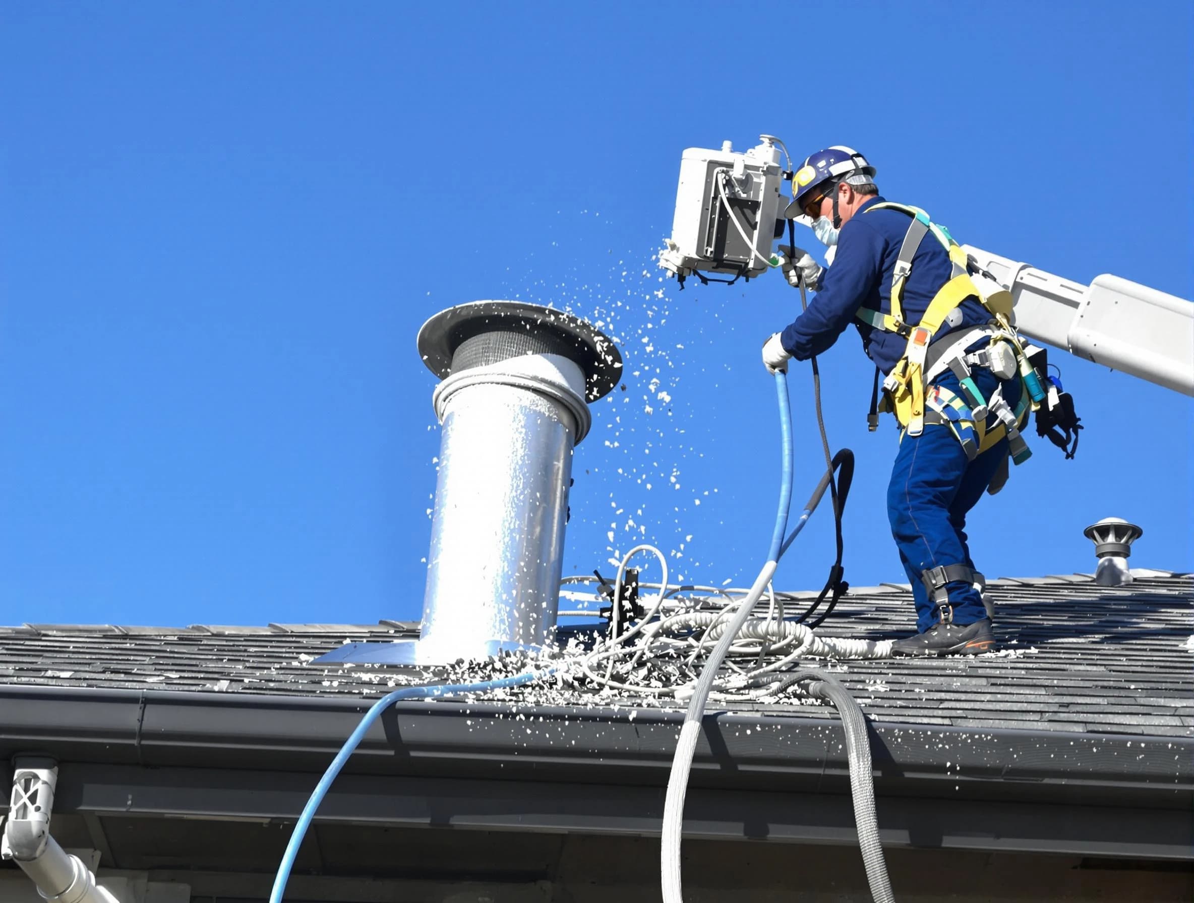 Thompson's Station Dryer Vent Cleaning certified technician safely cleaning a roof-mounted dryer vent in Thompson's Station
