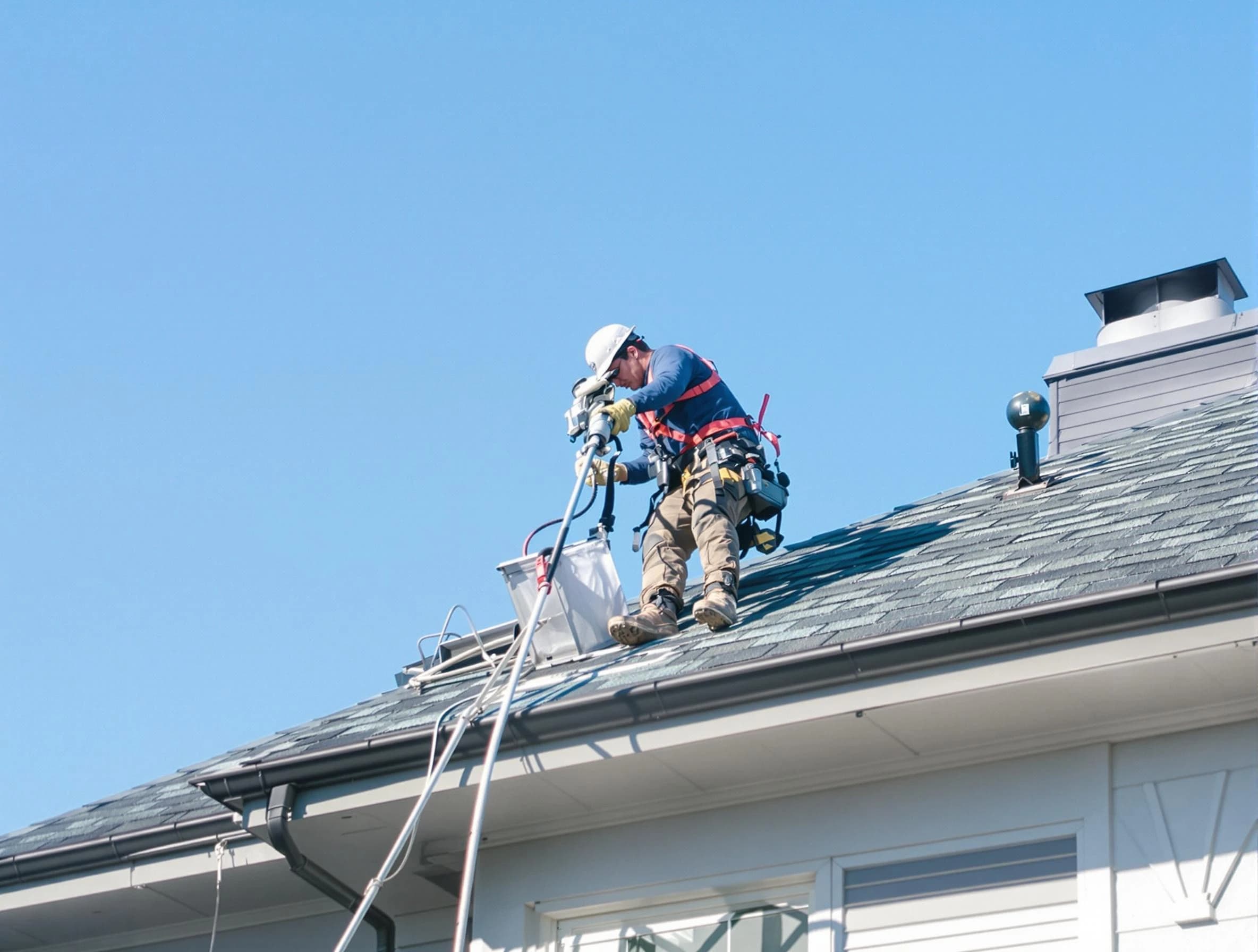 Thompson's Station Dryer Vent Cleaning certified technician cleaning a roof-mounted dryer vent system in Thompson's Station
