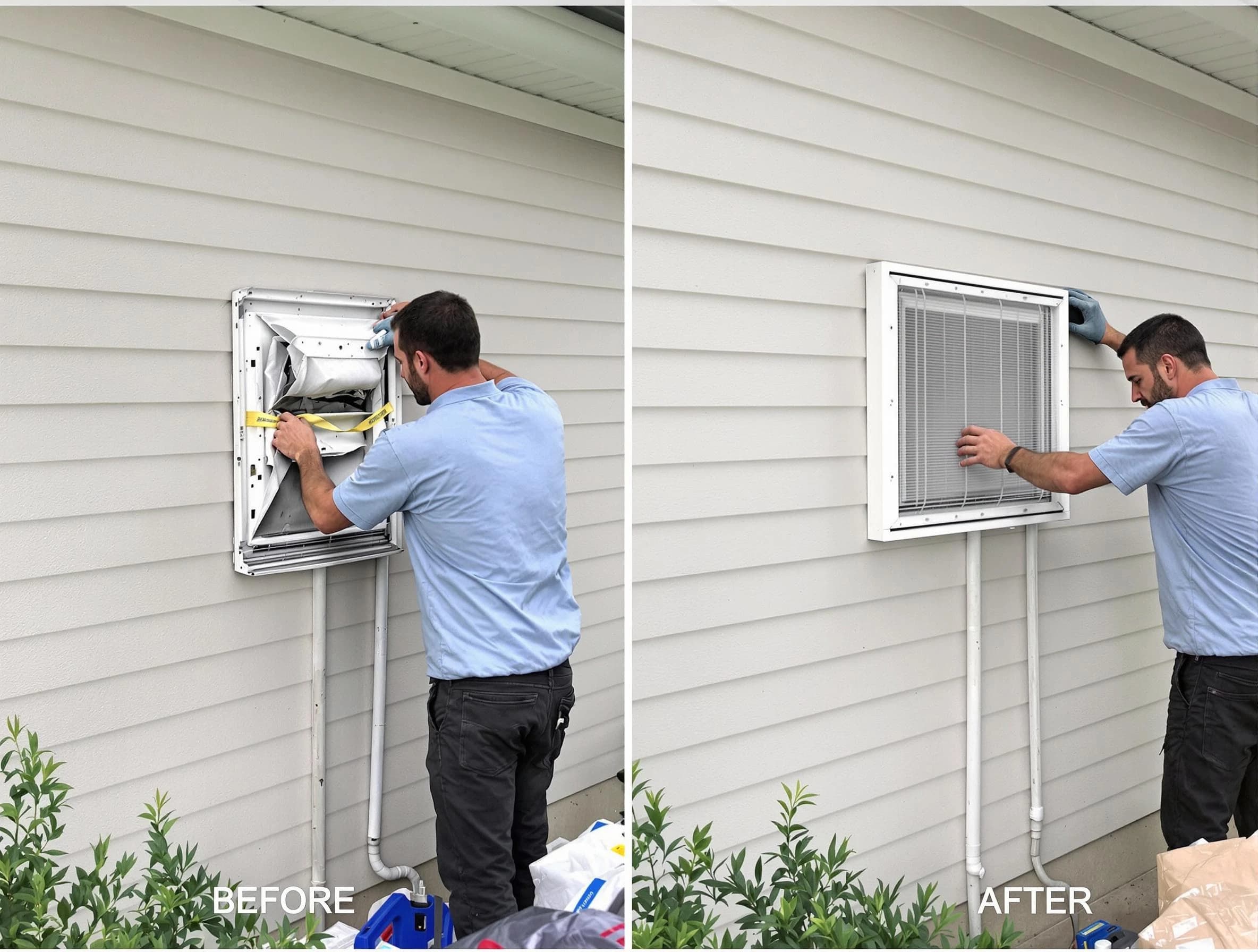 Thompson's Station Dryer Vent Cleaning technician installing high-quality dryer vent cover at a residential property in Thompson's Station