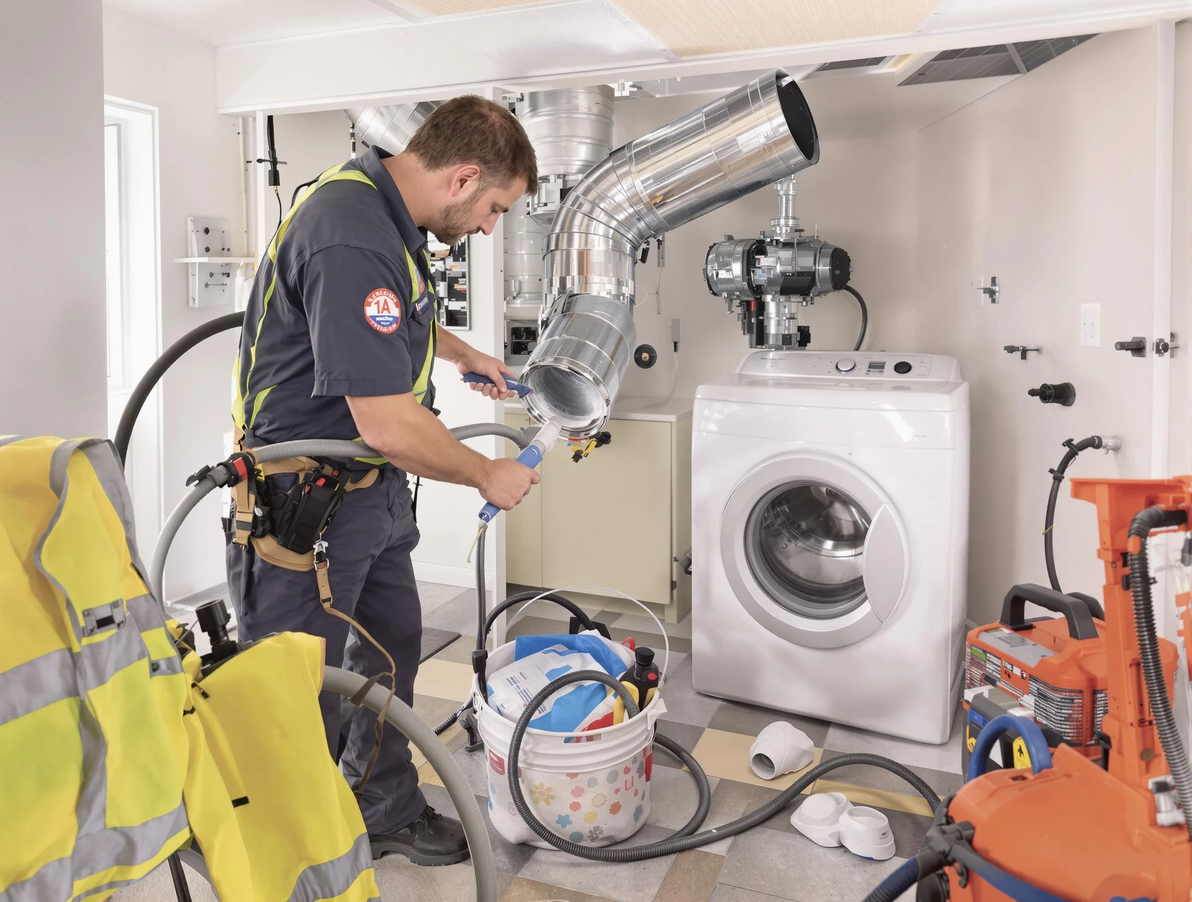 Thompson's Station Dryer Vent Cleaning technician using specialized equipment to clear severe dryer vent blockage in Thompson's Station