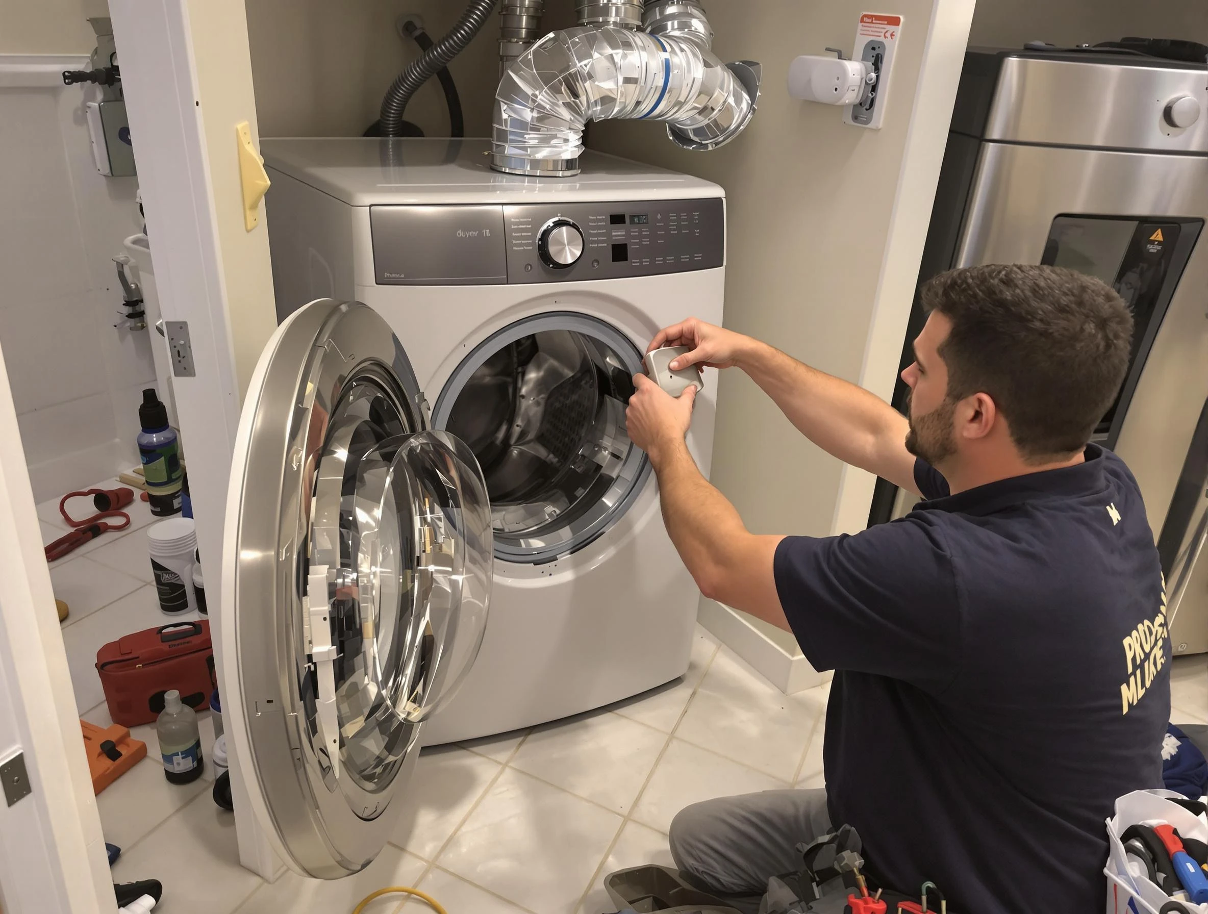Thompson's Station Dryer Vent Cleaning technician performing precise dryer vent hose installation in Thompson's Station